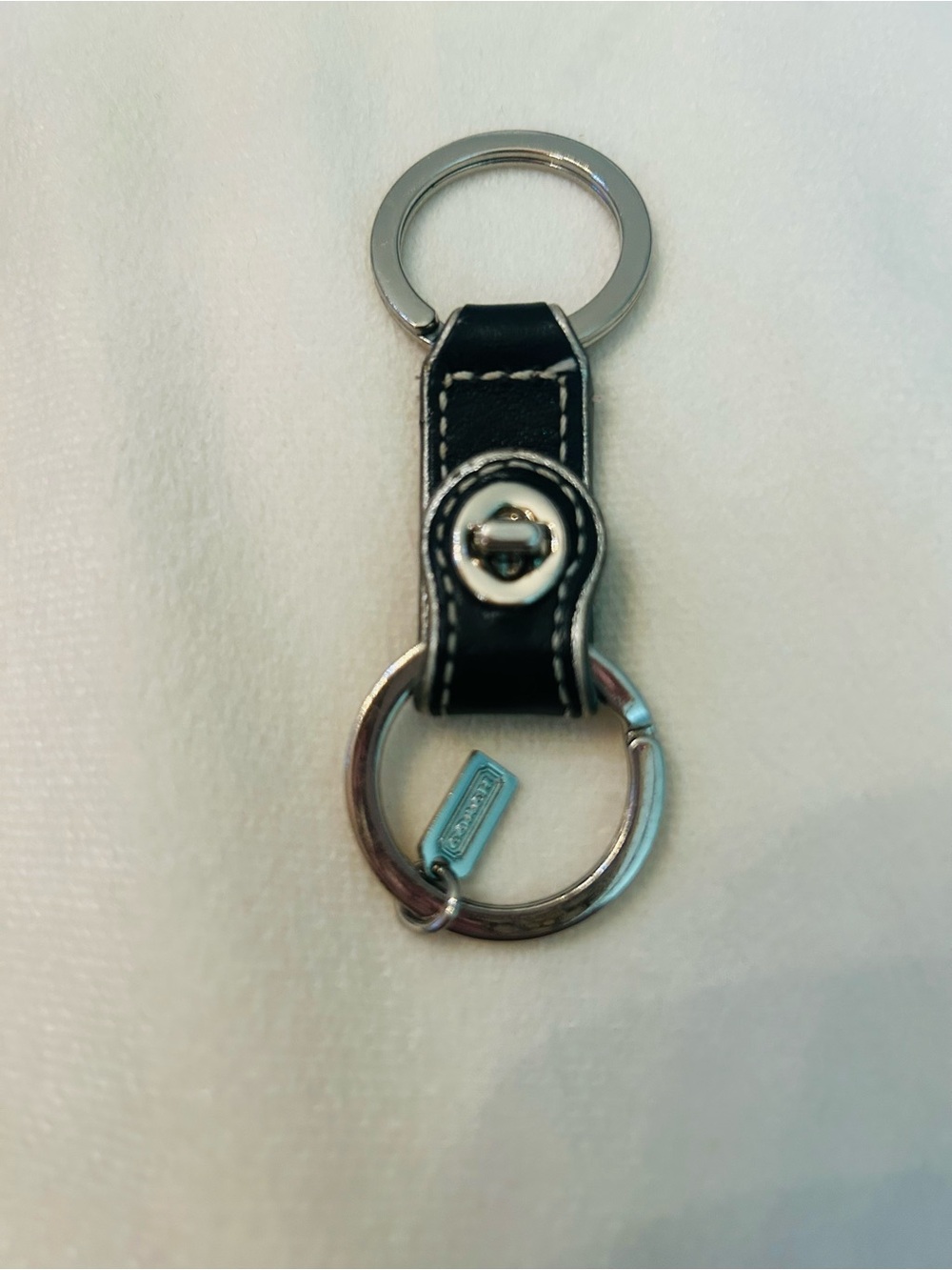 Coach Black Leather Keyring with Silver Hardware “unisex”